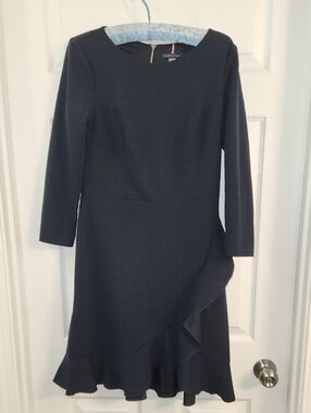 Tommy Hilfiger Black Midi Dress with Ruffle Hem